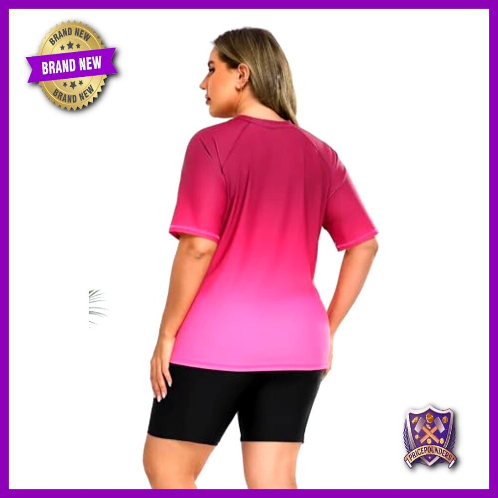 Plus Size Rash Guard Set with Built-In Bra and Pockets - Picture 5 of 7
